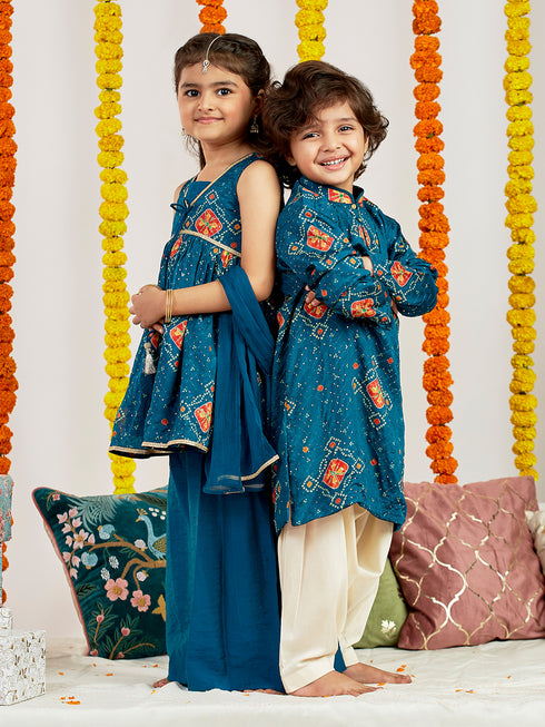 Girl's' Turquoise Blue Kurta Palazzo Set